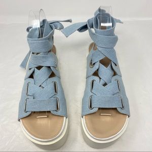 UO Denim Lace-Up Wrap Platform Flatform Sandals